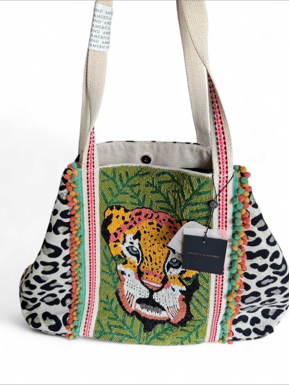 America & Beyond FORESTRY LEOPARD EMBELLISHED TOTE - Picture 7 of 7